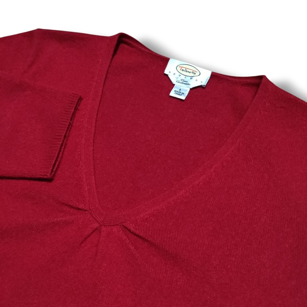 Talbots Petites Bright Red Pure Cashmere Christmas Sweater‎ Size Large Holiday